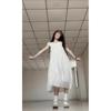 Sweet Little Fly Sleeve Dress Schoolgirl Summer Fungus Edge Loose and Thin Small Medium Dress
