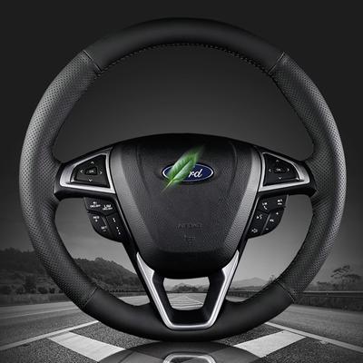 Чехол на руль автомобиля, вышитый вручную, черный, из натуральной кожи, для Ford Fusion Mondeo 2013 2014 EDGE 2015