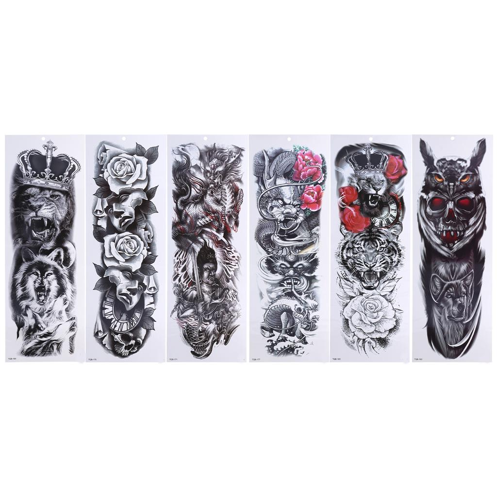 6 Sheets Full Arm Tattoo Sticker Men Women Waterproof Party Fashionable Temporary Tattoo Sticker