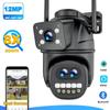 12MP 6K HD External WiFi IP Camera Outdoor 8x Zoom Three Lens Dual Screen Auto Tracking Security Protection CCTV Surveillance iCSee App