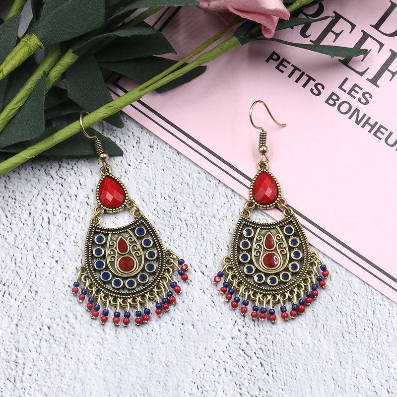 GemChic женские новые винтажные красочные капли воды рисовые бусины кисточки бахрома серьги этническая мода крючки серьги на день рождения рождественский подарок ювелирные изделия