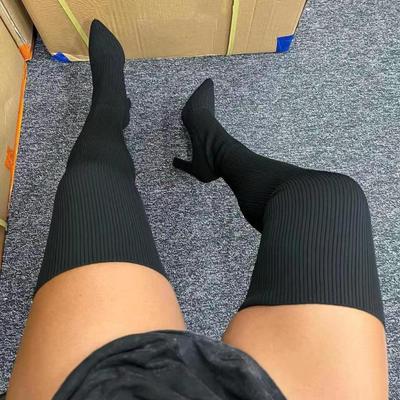 Мода 2024 осень зима женские сапоги на высоком каблуке модные вязаные эластичные сапоги женские ретро длинные сапоги полусапоги-носки Botas Mujer