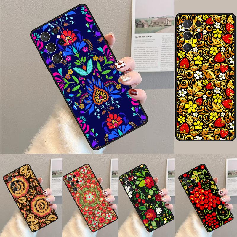 Хохломский русский узор Цветок мягкий чехол для телефона для Samsung Galaxy note 10 pro S26 S25 S24 S23 S22 S21 Plus Ultra