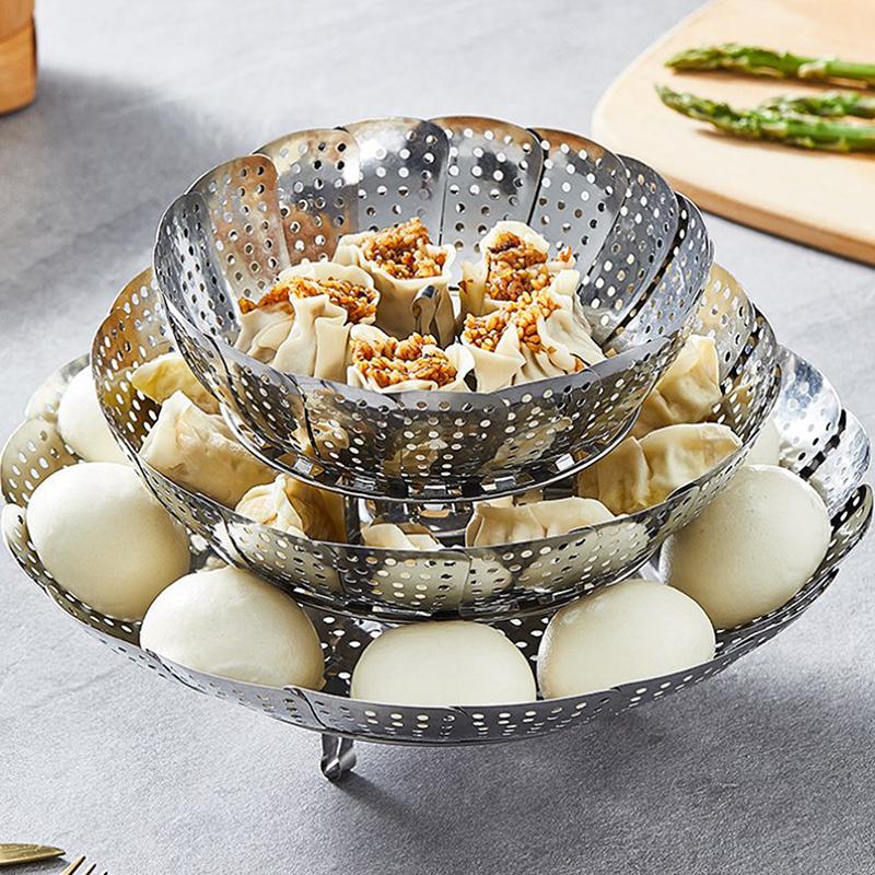 Складная тарелка для приготовления на пару из нержавеющей стали Корзина для приготовления на пару Фруктоварка для овощей Многофункциональный противень для приготовления мяса на пару Кухонные принадлежности