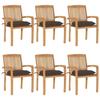 Stackable Garden Chairs with Cushions, vidaXL 6 Pcs, Solid Teak.