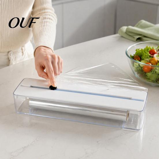 Space Saving Foil Dispenser Aluminum Dispenser, Adjustable Modular Sliding Cut Kitchen Organizer, Non-slip Base Drawer Organizer for Wraps Large