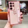 Gril Rose Pattern Plating Wrist Strap Holder case for Samsung Galaxy S24 S23 S22 S21 Ultra S20 FE + Plus Lens protection Cover