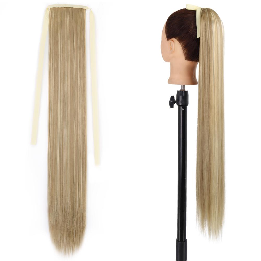 MISS WIG Synthetic Long Straight Hair Extension Wrap Around Clip In Heat Resistant Fiber Ponytail Natural Pony Tail for Women