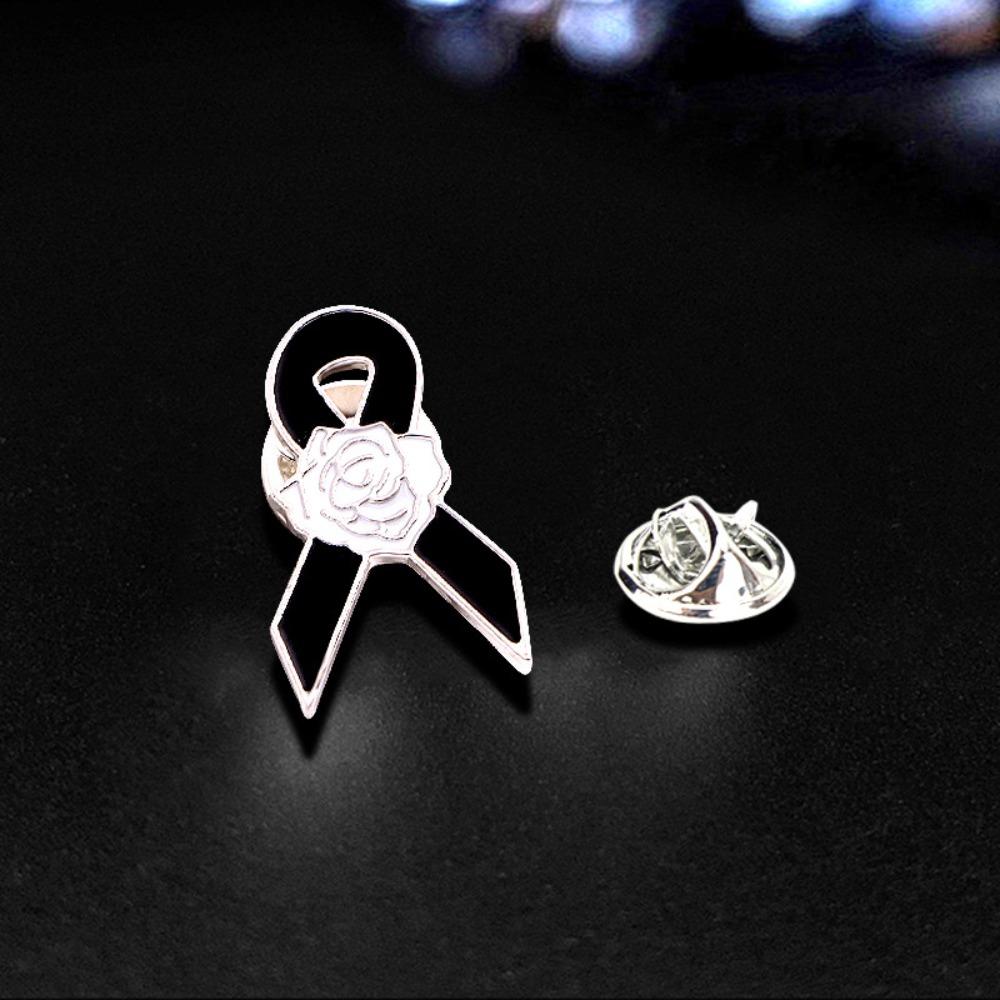 White Funeral Ribbon Badge Brooch Vintage Black Bow Brooch Pin Simple Funerals Memorial Pin  Party