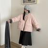 Хлопковая одежда с круглым вырезом и клетчатой вставкой, женская, легкая и тонкая, короткая, с мелким ромбом, в стиле колледжа, немного свободная, пуховая хлопковая одежда