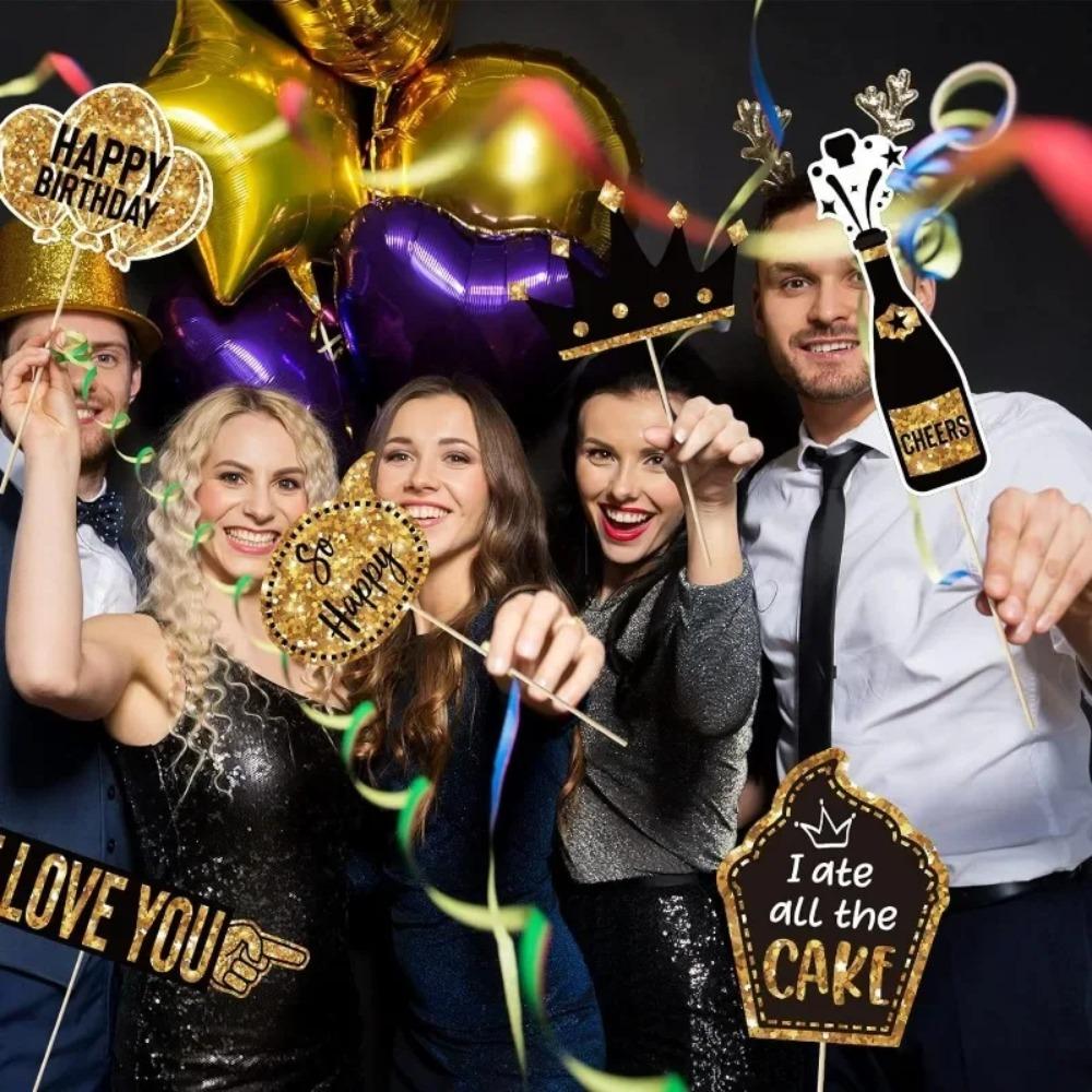 36pcs Black Gold Photo Booth Props Paper Dress Up Costume Mask Holiday Ball Decor