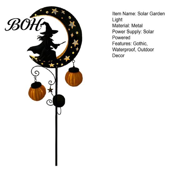 Spooky Pathway Markers for Parties Solar Halloween Witch Pumpkin Moon Garden Stake Light, Waterproof on Crescent Lights with Lantern, Outdoor LED Yard