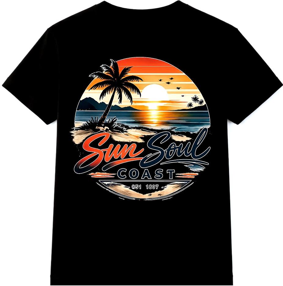Sun Soul Coast Retro Sunset Beach Palm Tree Vintage Ocean Summer Graphic T-Shirt