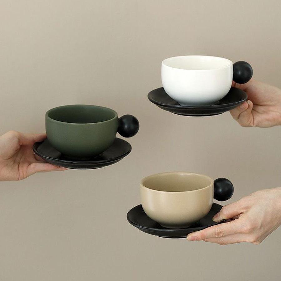 Nordic Creative Color Matching Ball Handle Ceramic Coffee Cup Saucer Office Home Afternoon Tea Cup Saucer Set Gift