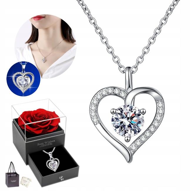 Silver Women' Necklace Heart with Cubic Zirconia ITALIAN Adjustable DIAMOND
