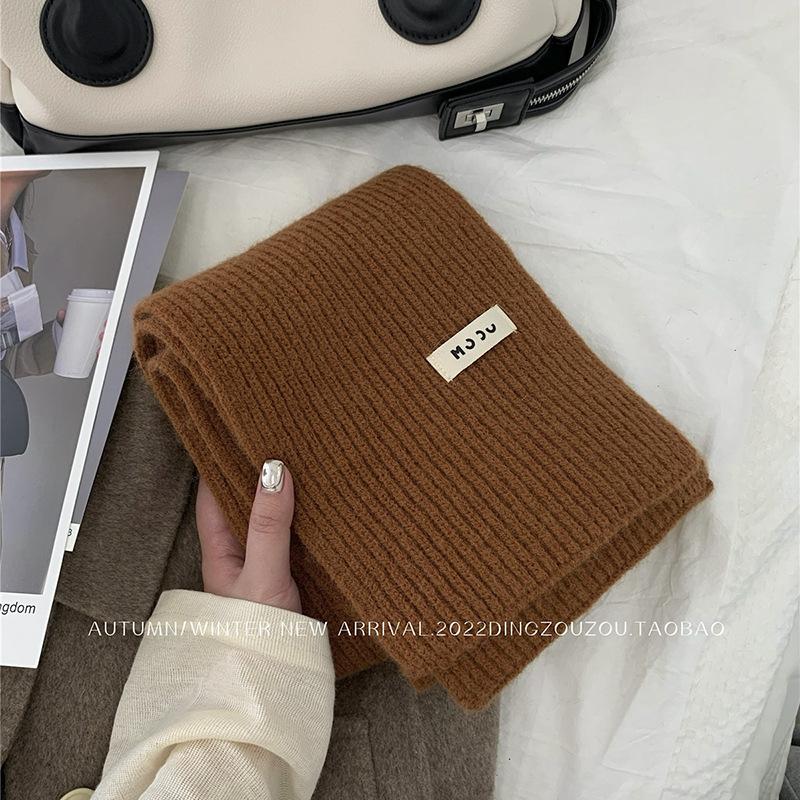 Solid Color Wool Scarf Women's Autumn and Winter Warm Versatile White Student Knitted Scarf Tide