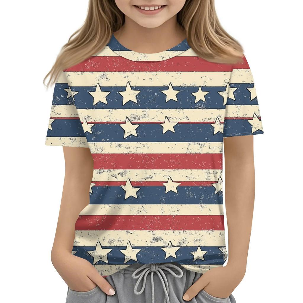 Детская модная повседневная футболка с коротким рукавом и принтом «День независимости» с круглым вырезом