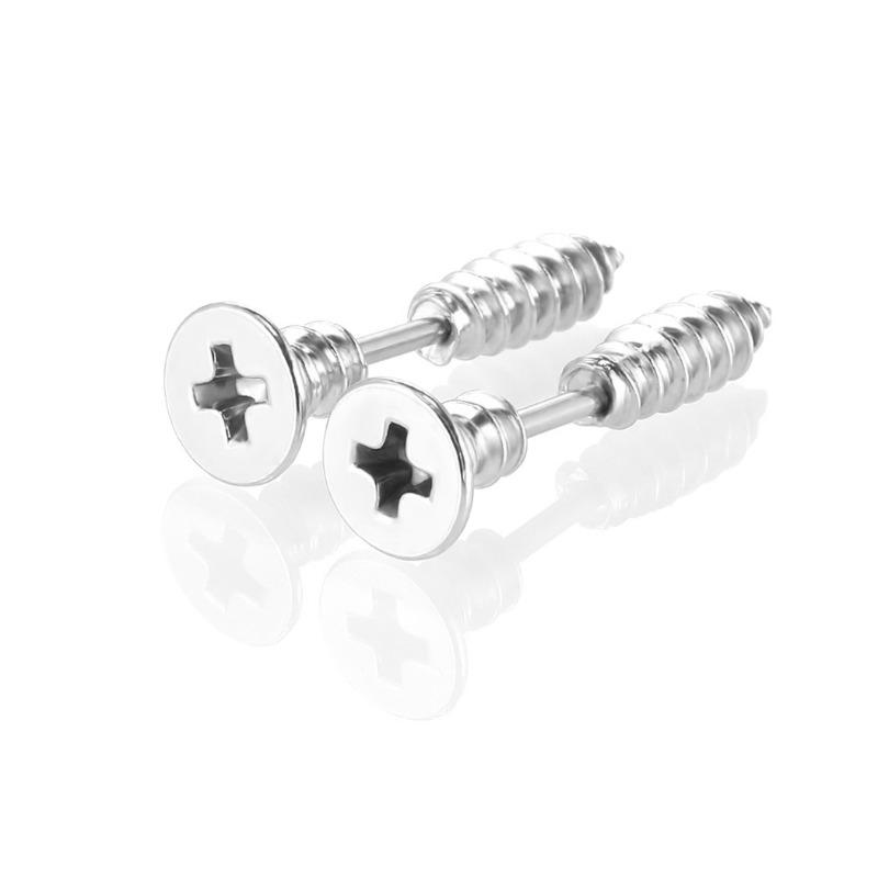 2Pcs 316L Stainless Steel Nail Screw Stud Earring for Women & Men Fashion Punk Cartilage Ear Piercings Jewelry