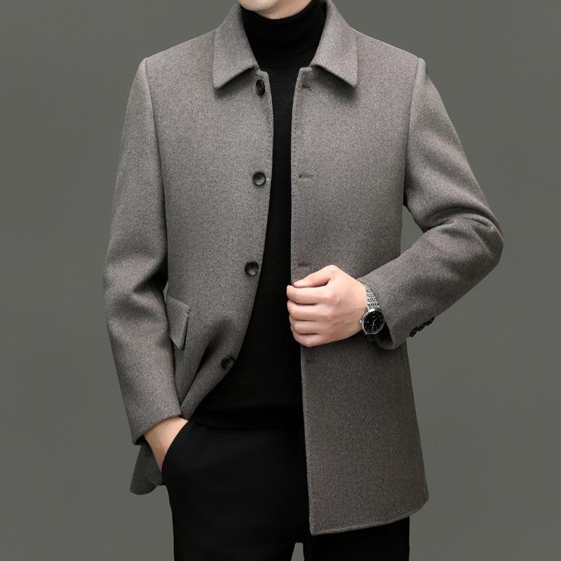Men's Double-sided Cashmere Coat Mid-length Thickened Dad's Woolen Coat Middle-aged Removable Down Liner
