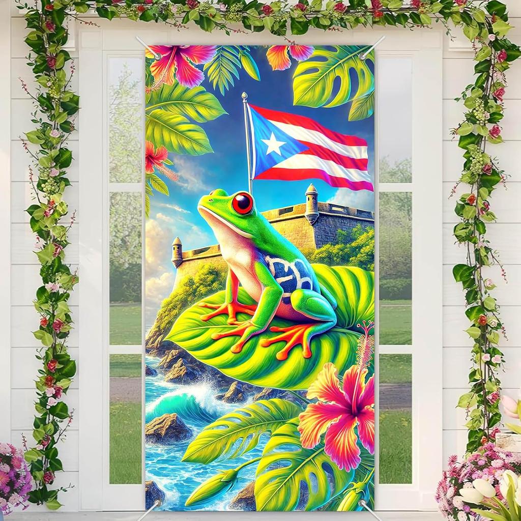 Happy Three Kings Day Epiphany Day Door Cover Banner Backdrop 71 x 35 inch Three Kings and Puerto Rican Flag Party Hanging Backdrop Photography
