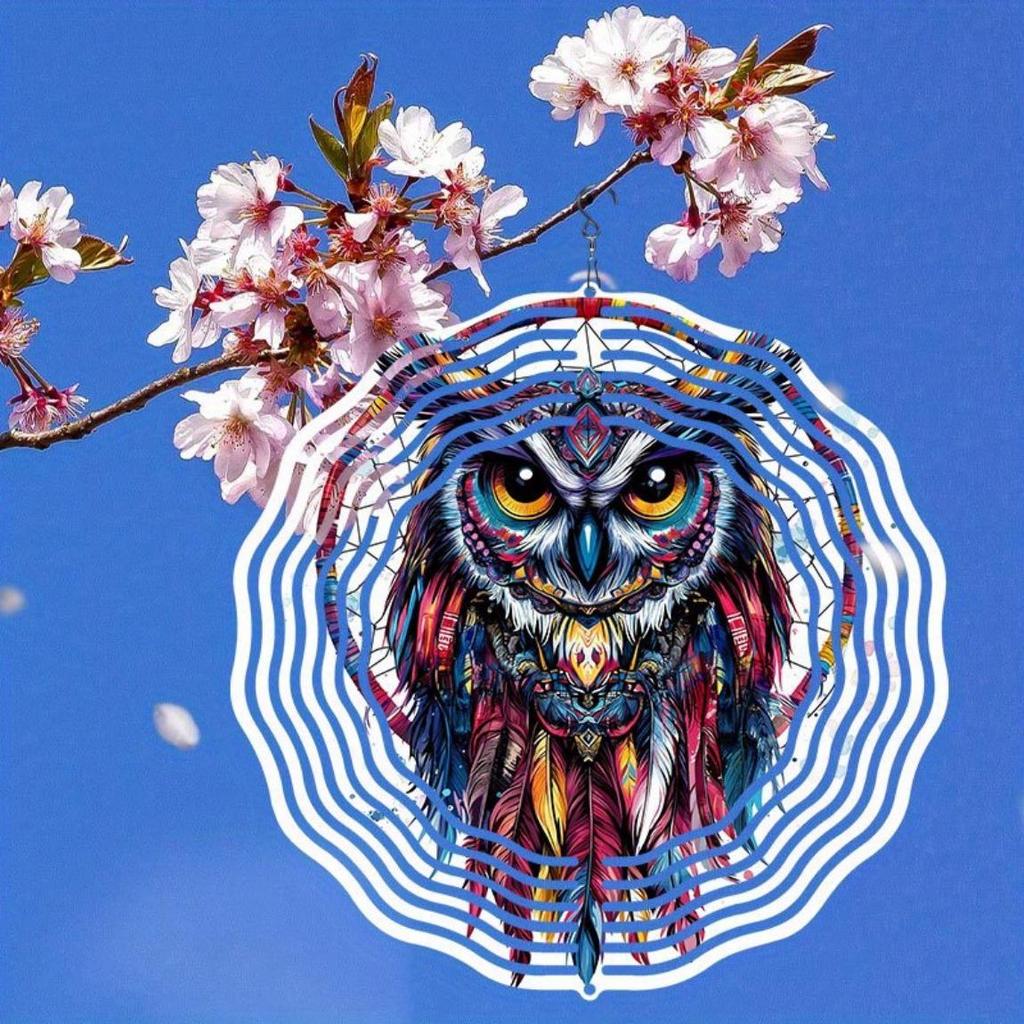 Colorful 2D Metal Owl Wind Spinner Vibrant Garden Patio Decor Outdoor Hanging Ornament for Thanksgiving Christmas Easy to Install No Power Needed