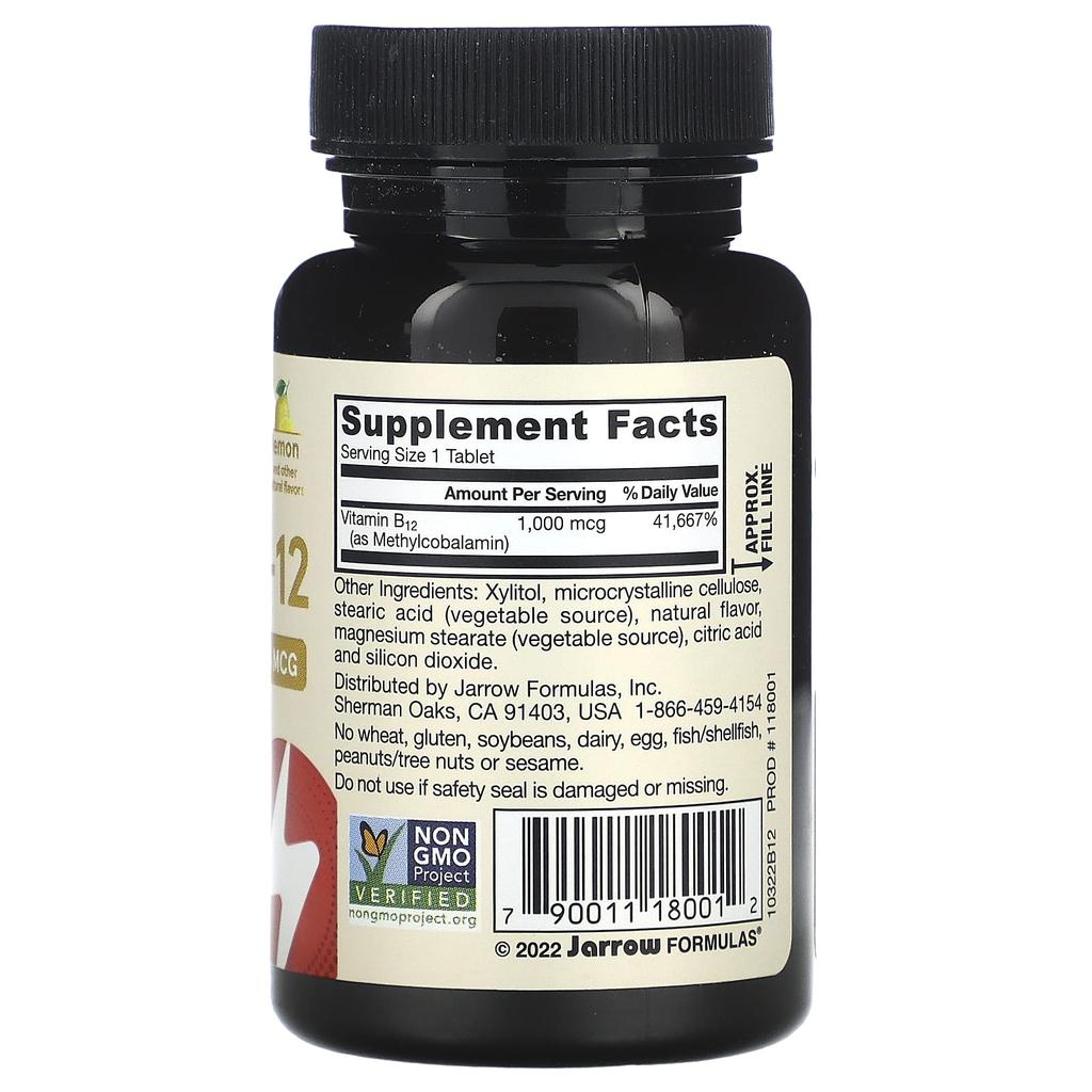 Jarrow Formulas, Метил B12, лимон, 1000 мкг, 100 жевательных пастилок