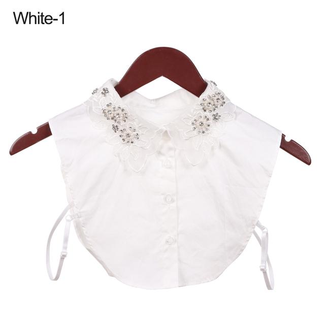 Front Tie White Fake Collar Stand Beads Detachable Collar Fake Women Vintage Crystal Lace Ladies False Blouse Collar Half Shirt
