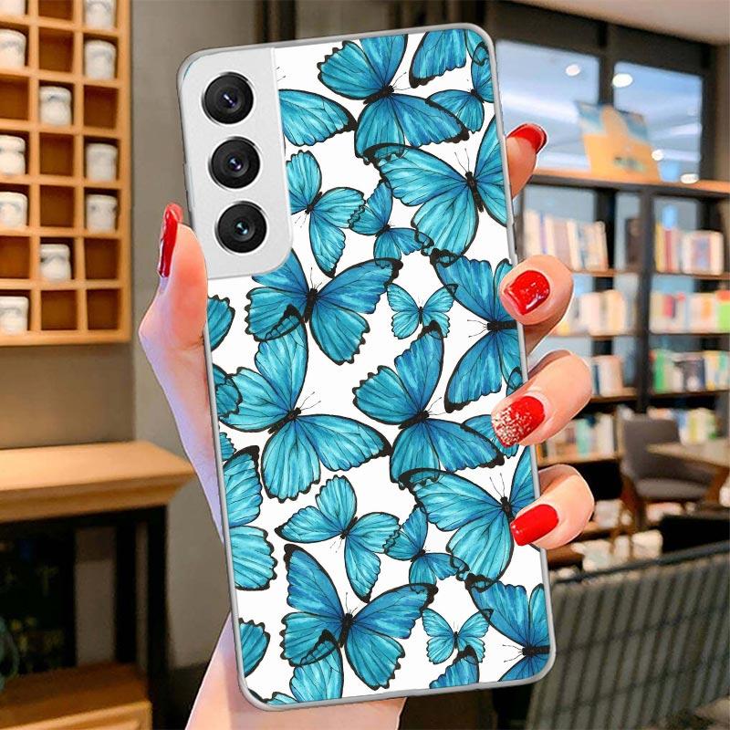 Blue Butterfly Beautiful Wing Cover Phone Case For Samsung Galaxy S26 S25 Edge S24 Ultra S23 S22 Plus S21 S20 FE Soft Fundas She