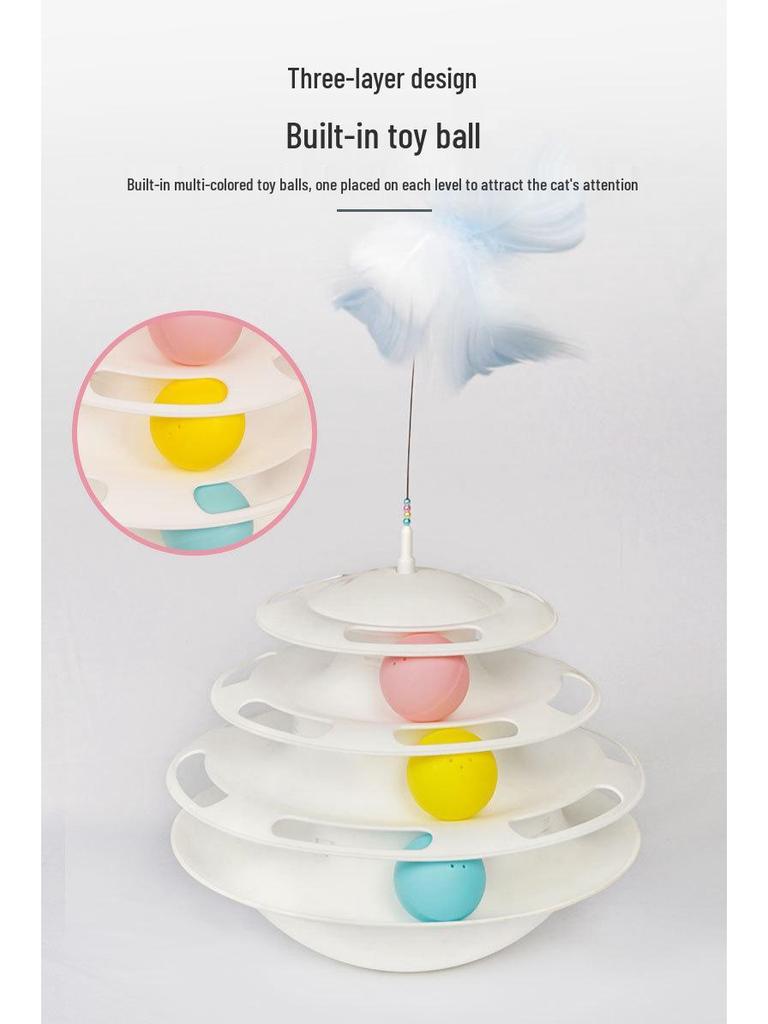 Three-Layer Catnip Teaser Turntable with Feather Toy