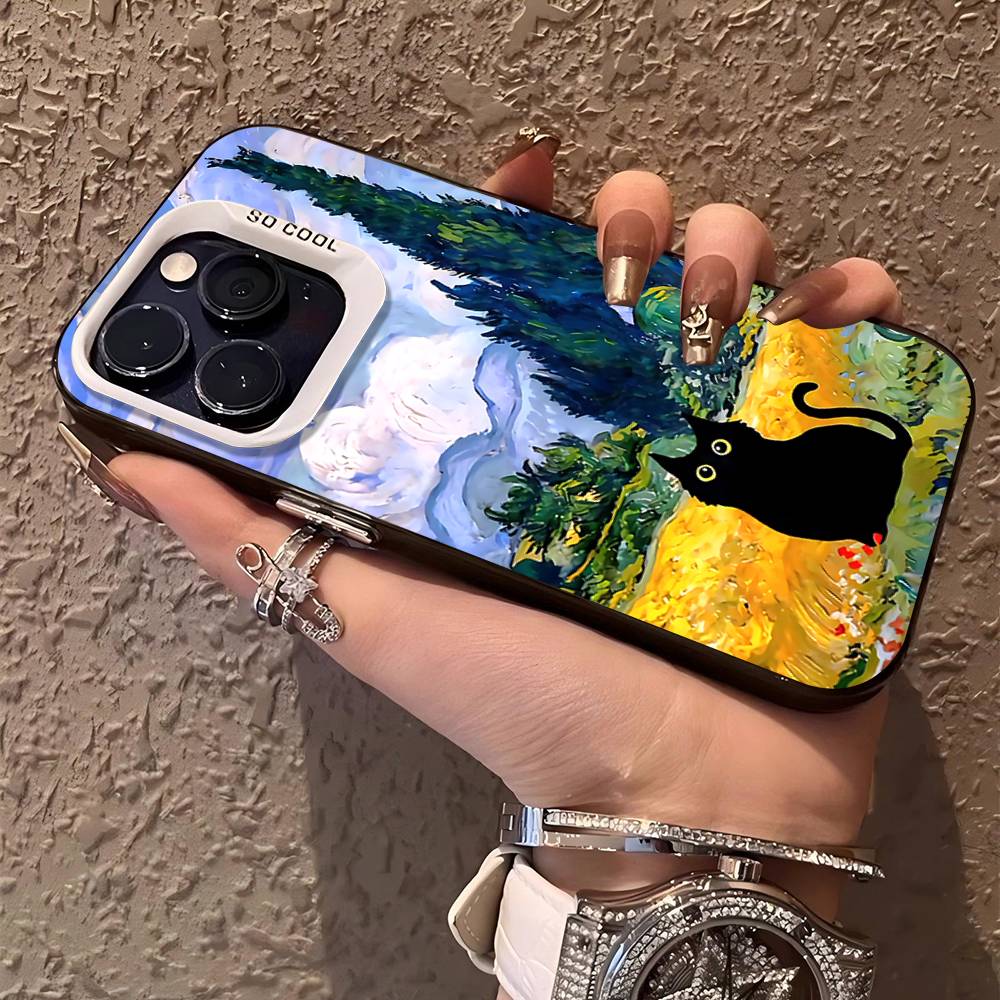 Black Cat Van Gogh Phone Case For IPhone 17 16 15 14 11 12 13 Pro Max Plus Pro Colored Silver Cover