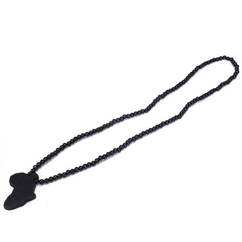 Ожерелье-цепочка в форме карты Африки с деревянными бусинами, черное