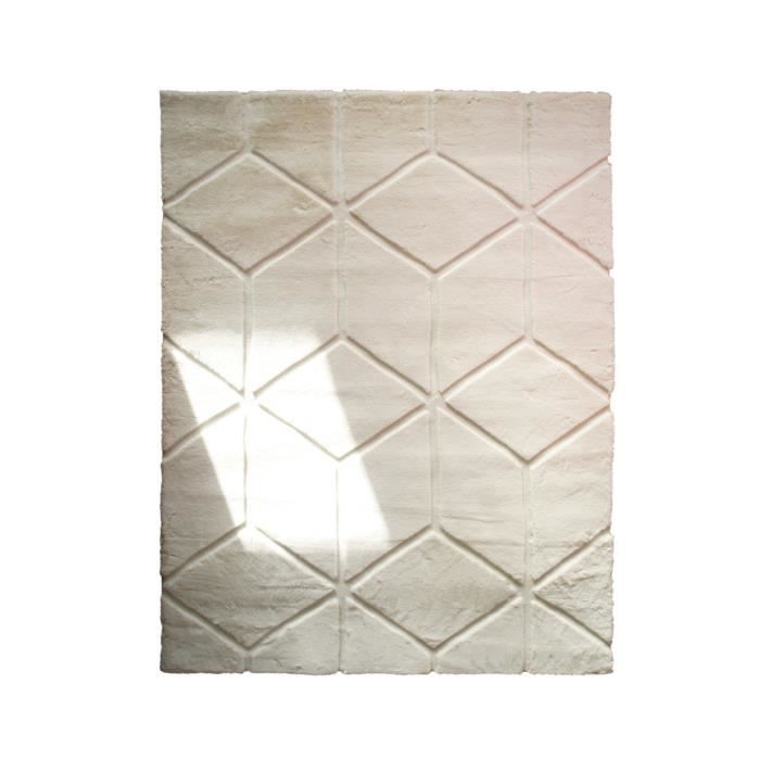 Tapis salon à relief cubes extra-doux blanc 160x230