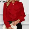 Women's Fashion Casual Fall Winter Solid Color Print Long Sleeve POLO Neck Blouses & Shirts
