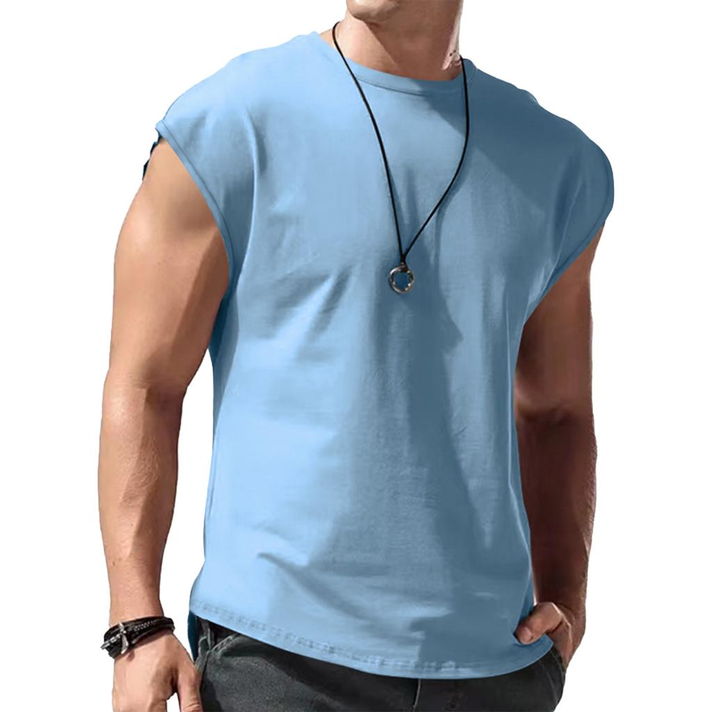 Мужская модная однотонная футболка без рукавов, повседневный жилет с круглым вырезом, топы, спортивные майки для бега, бега