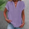 Women's Fashion Casual Solid Colour V-Neck Short Sleeve Button Split Shirt T-Shirt Top