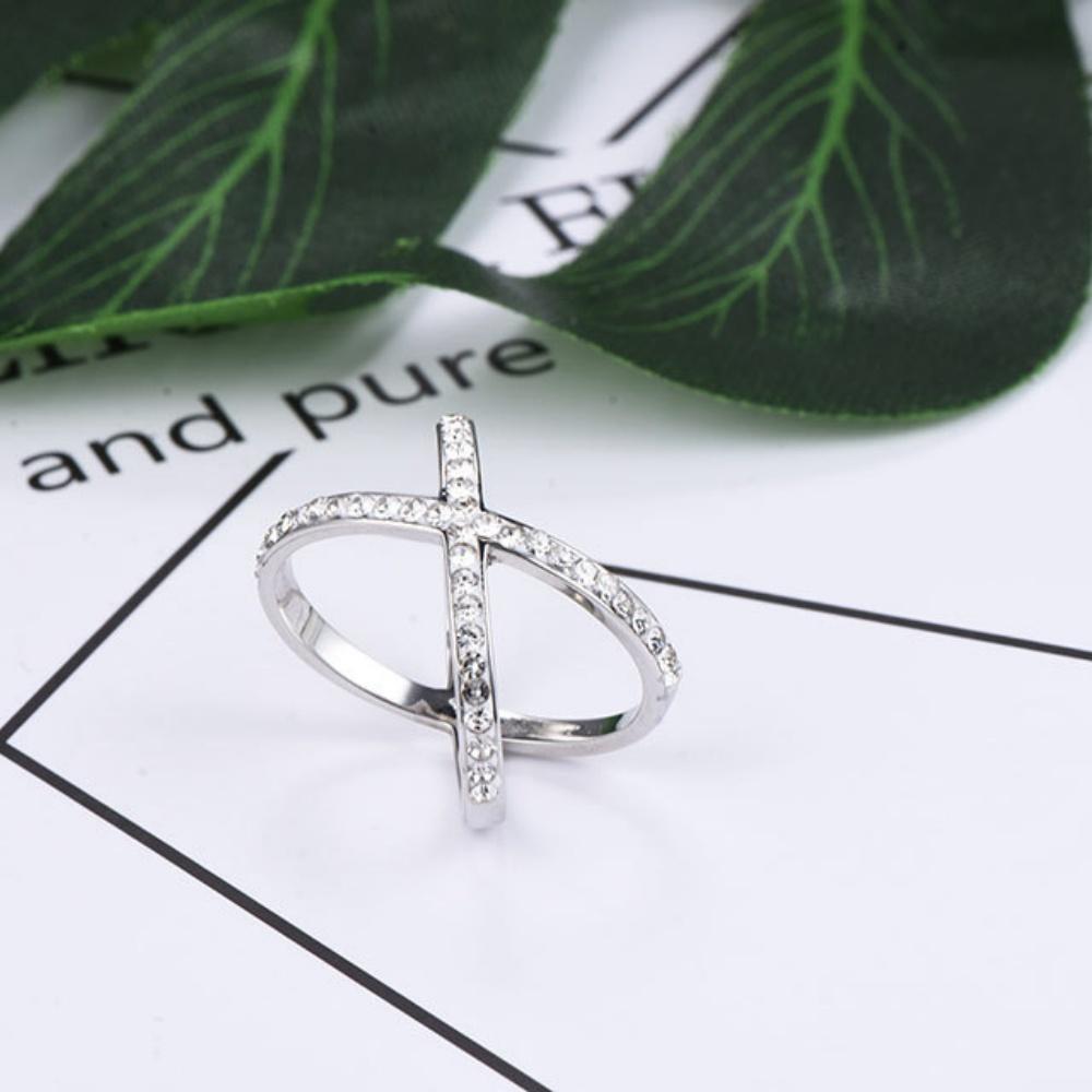 Кольца в форме X, белое циркониевое платиновое покрытие, крест, бикружное кольцо для женщин, ювелирные изделия с подвесками