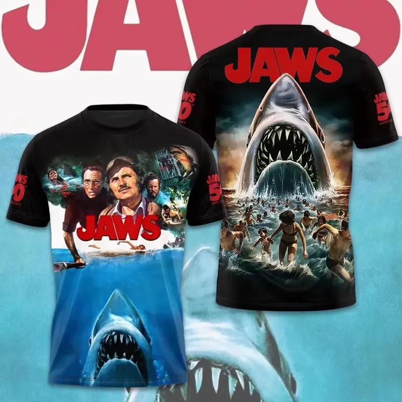 Horror Movie Jaws 3D Print T Shirt Men Women Fashion Hip Hop Casual Short Sleeve Tops Tees Mens Clothing Streetwear