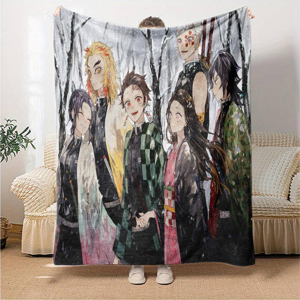 Winter Fantasy Slayer Group Flannel Blanket, Soft Polyester, Modern Design, All-Season for Camping, Travel, Gifts for holidays or birthdays