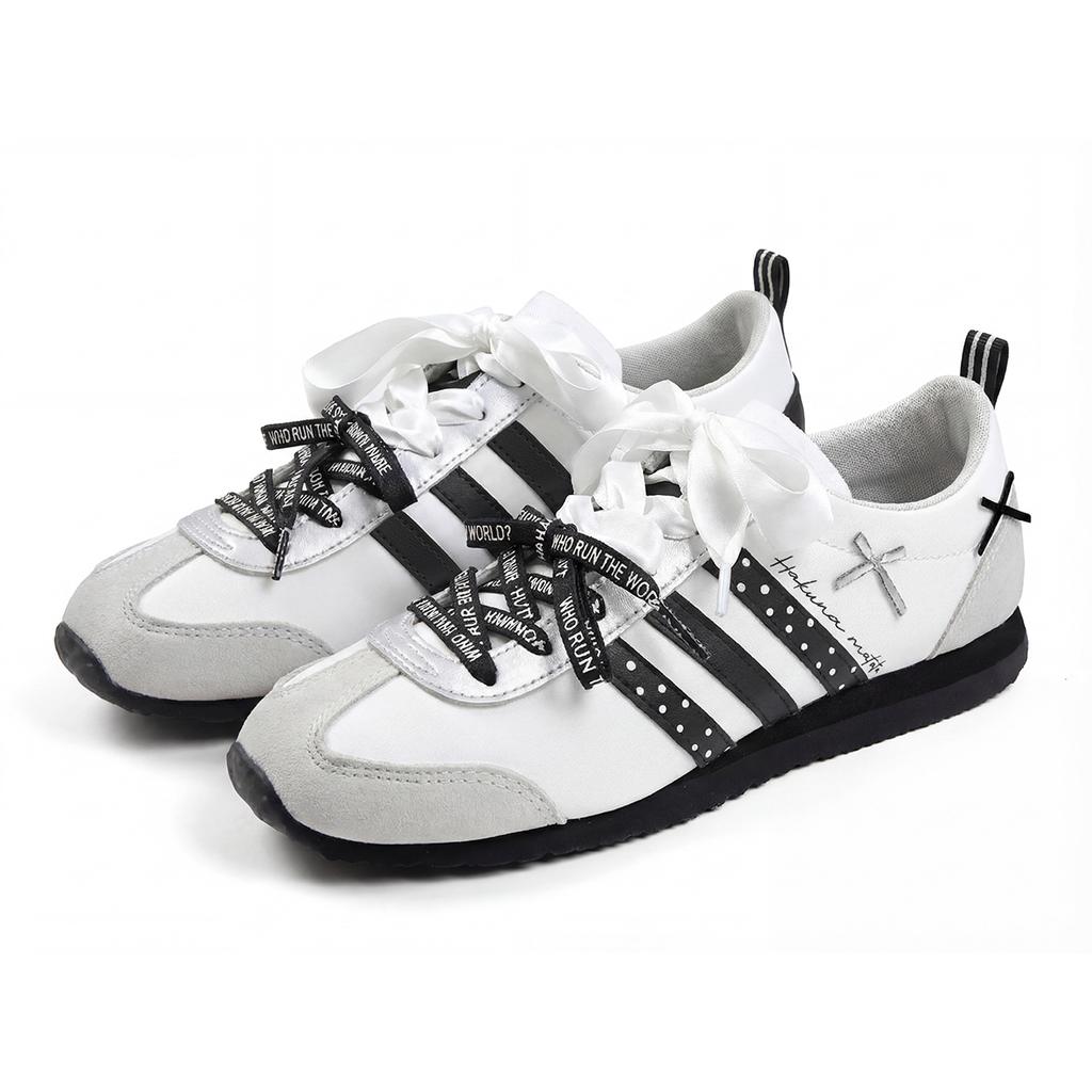 Adidas VS JOG 2.0 Vintage Polka Dot MONE Made Low top German Army Trainers Unisex Black White JR4653(Team177-)
