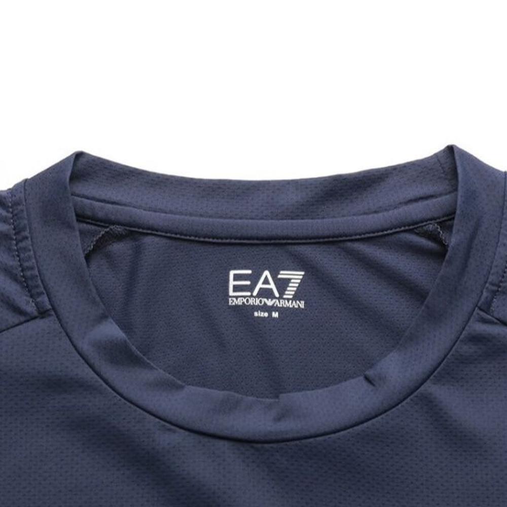 Emporio Armani Мужская футболка с коротким рукавом EA7 Серия Принт с логотипом-буквой Сетчатые вставки Синий 8NPT22-PJEMZ-1554