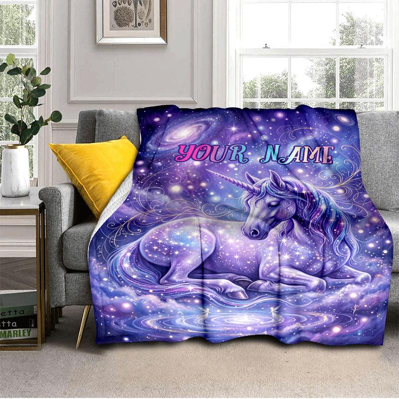 1PC Custom Name Unicorn Dreams Space blanket versatile,all-season throw suitable for the living room,bedroom,camping,travel,and gift