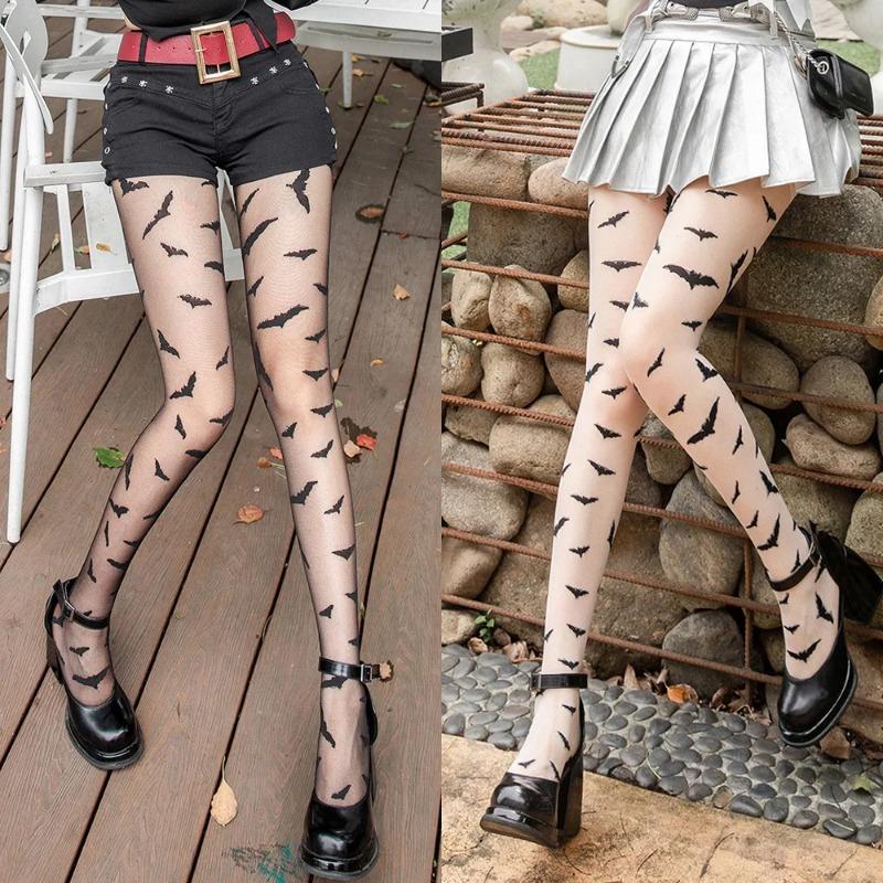 New Women Bat Pattern Nylon Pantyhose High Waist Elasticity Tights Lolita Gothic Style Halloween Wear Stockings
