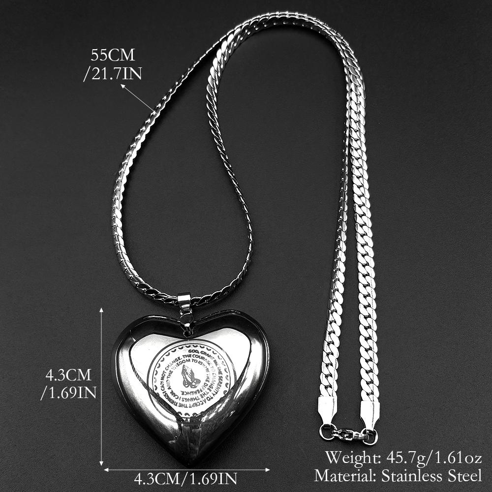 Christian Praying Hands Big Heart Pendant Necklace for Women Men Stainless Steel Silver Color Chain Party Amulet Jewelry Gift