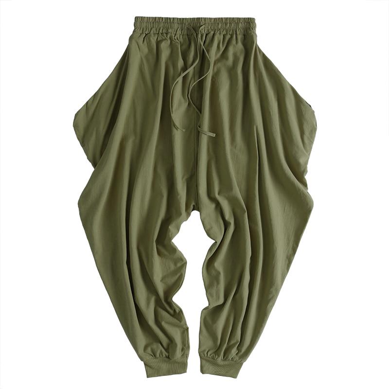 Хлопковые льняные шаровары, мужские мешковатые брюки, брюки в японском стиле с широкими штанинами, повседневные свободные брюки