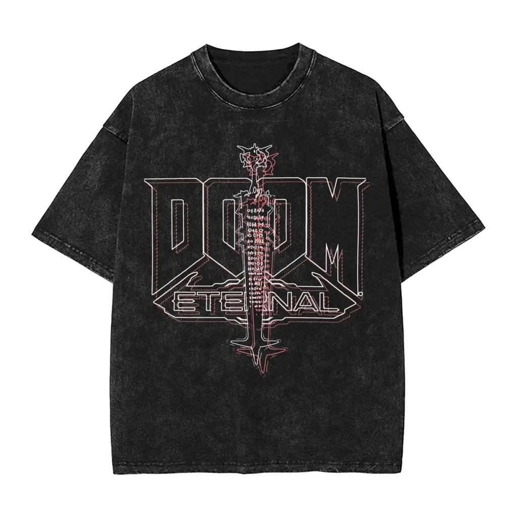 Темная Постиранная Оверсайз Футболка Streetwear Yk Doomguy Dooms Eternal Slayer Cacodemon Футболки Мужские Женские Хлопок С Графическим Принтом