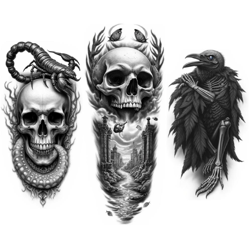 3 шт. Временные татуировки Водонепроницаемые Долговечные Наклейки на тело Лиса со свечой Викинги Череп Дерево Череп Для женщин Руки Бедра