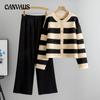 Женский комплект из двух частей свитера в полоску большого размера в осеннем стиле