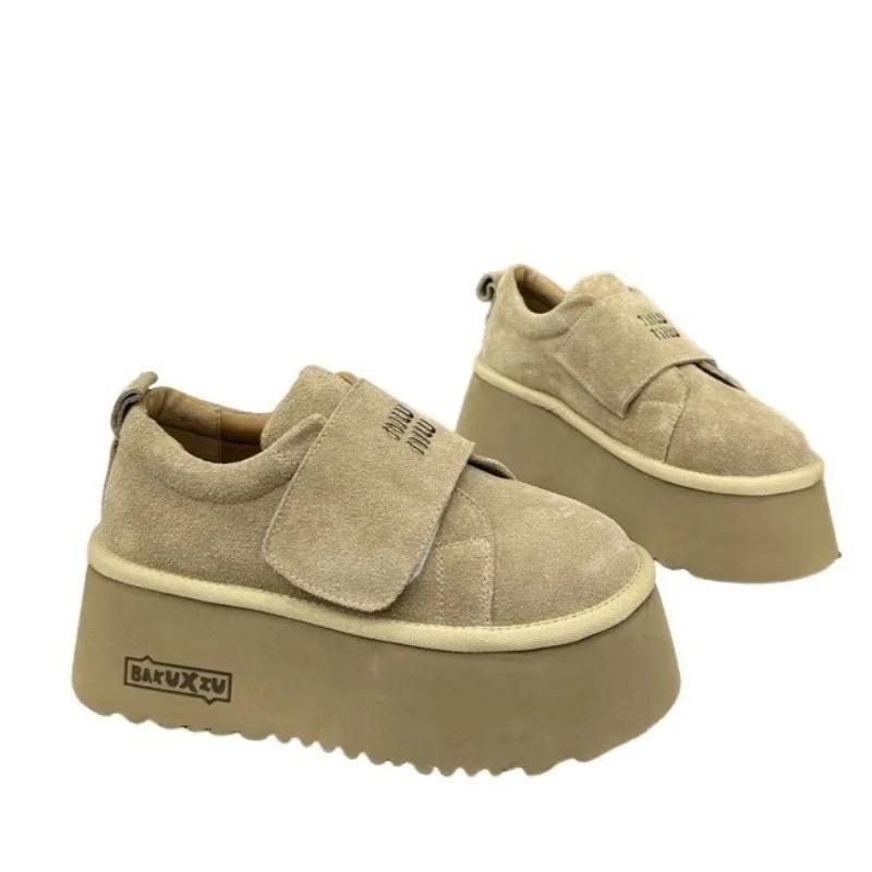 Модные замшевые женские туфли-лоферы на платформе, повседневные кроссовки на высоком каблуке, осенний тренд, бег, бренд, спорт, зима 2024, хлопок, Zapatillas Mujer