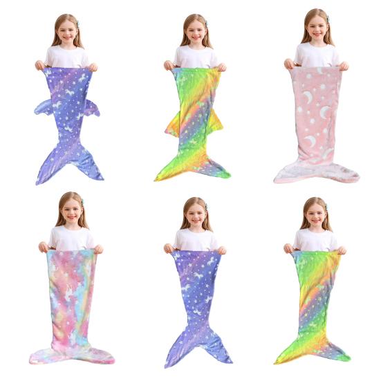 Одеяло «Хвост русалки», спальный мешок, мягкий фланелевый, светящийся в темноте, носимый спальный мешок, реквизит для фотосъемки, одеяло для домашнего детского сада