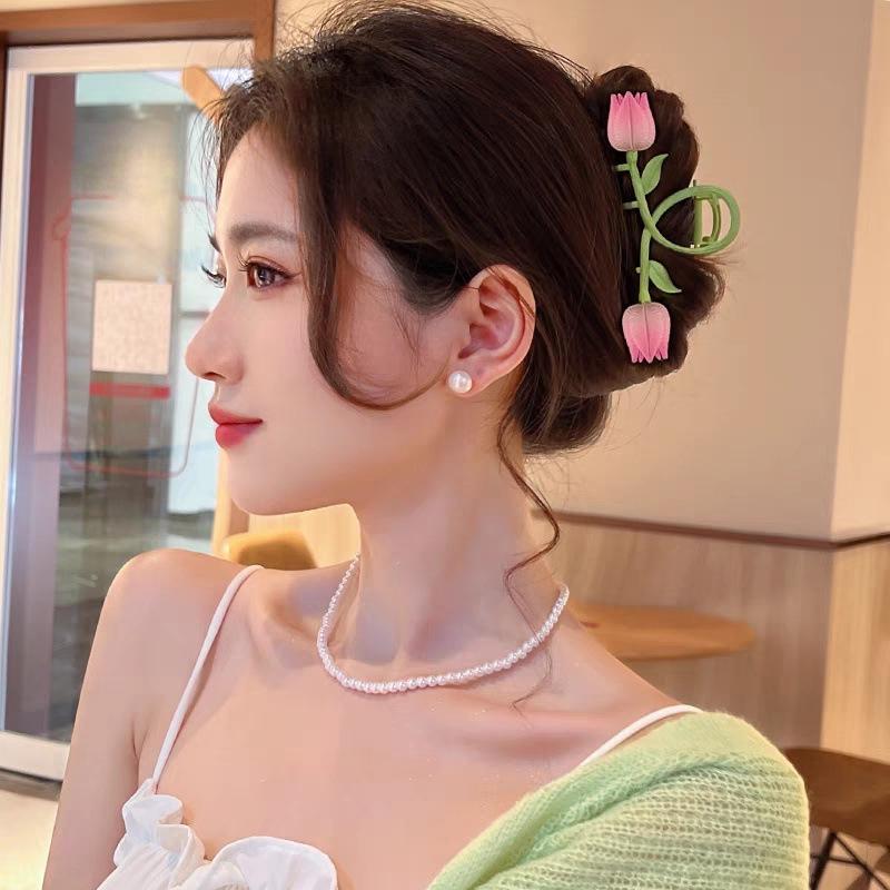 1pc Large Tulip Clip, Korean Flower Fashion Hair Clip, Pan Head Fashion Shark Clip, Summer Hair Clip